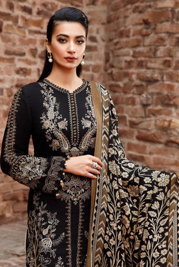 MB 1160-3Pc Heavy Embroidery Dhanak Stuff With Printed Wool Shawl