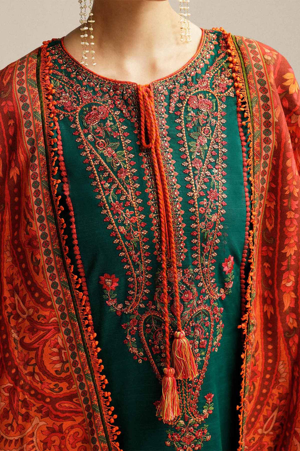 MB 525 - 3 Pcs Unstitched Heavy Embroidered Dhanak Suit with Premium Quality Wool Shawl