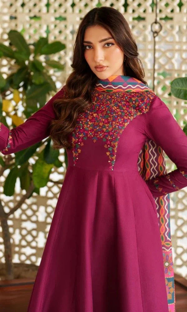 3 Piece - Unstitched Fully Embroidered Dhanak Fabric