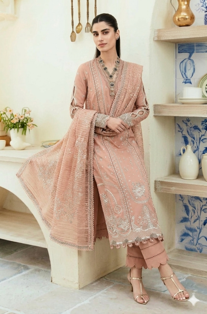 3 Piece - Unstitched Fully Embroidered Lawn Fabric QL-2785