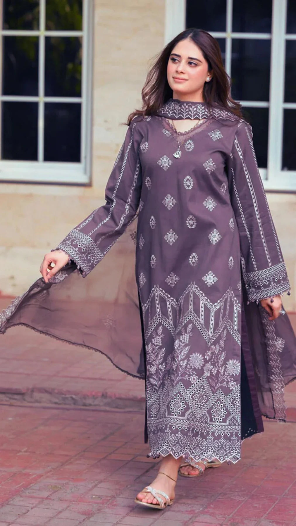 NS 915-3 Piece - Unstitched Fully Embroidered Lawn Fabric