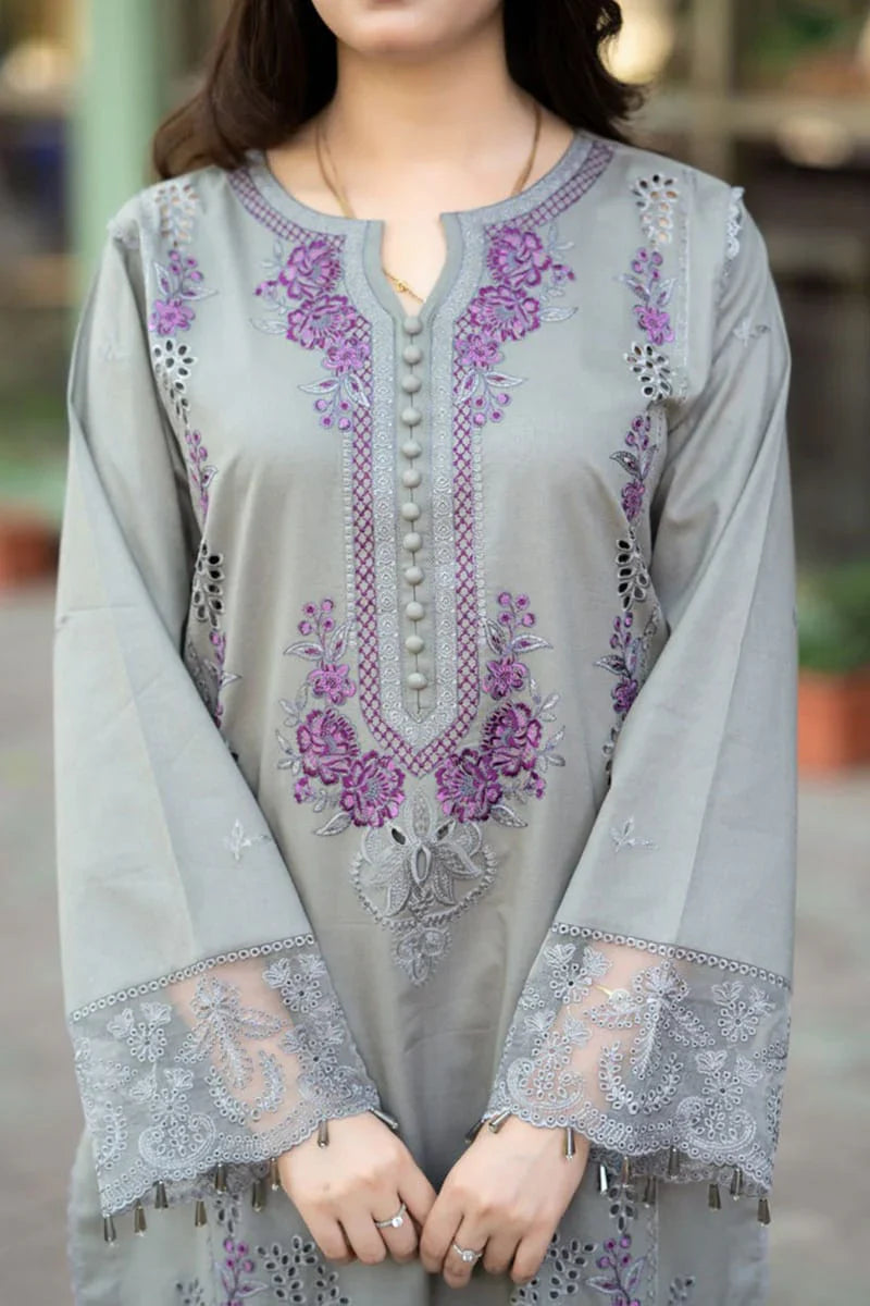 SR-842 Unstitched Embroidered Dhanak Suit 3pc With Embroidered Dhanak Shawl