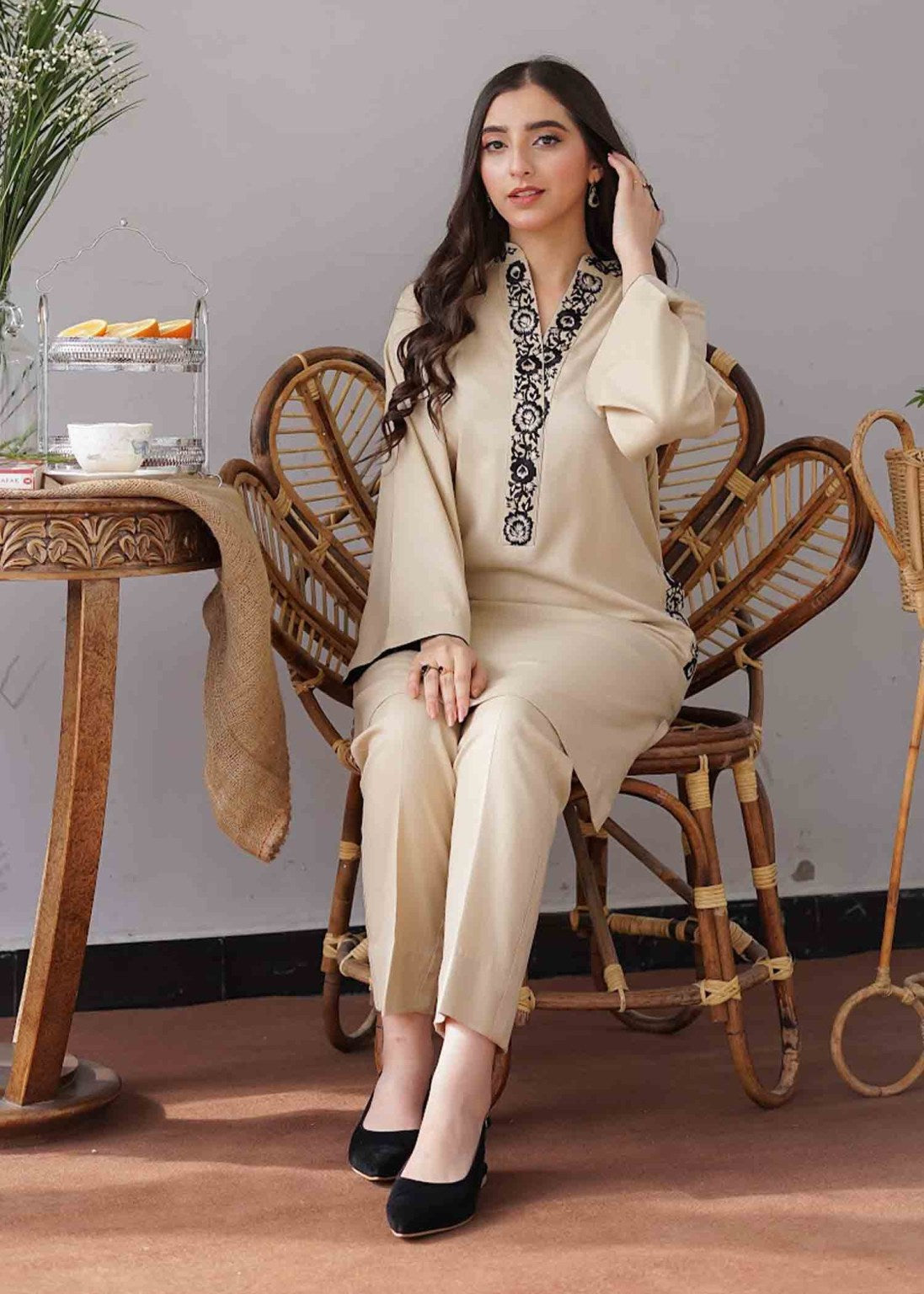 AS 05-3 Piece Embroidered Dhanak Shirt with Embroidered Dhanak Dupatta
