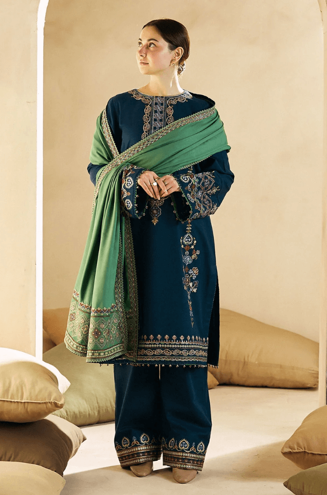 BR 840-3 Piece Heavy Embroidered Dhanak Dress  ( Dhanak Embroidered Dupatta )