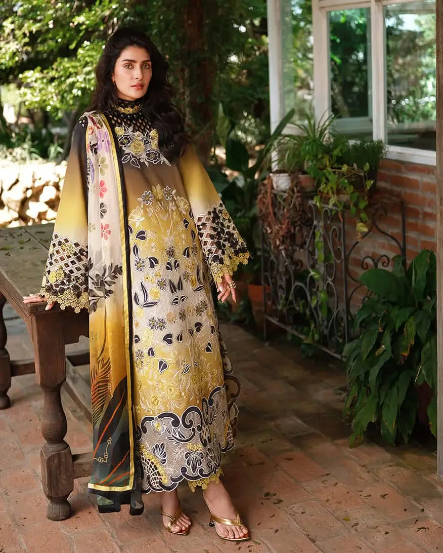 3 Piece Unstitched Embroidered Lawn Suit ( Printed Lawn Dupatta )