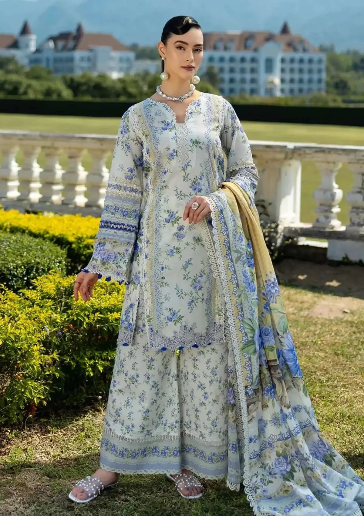 3 Piece Unstitched Digital Printed Lawn Suit ( Fine Printed Silk Dupatta )