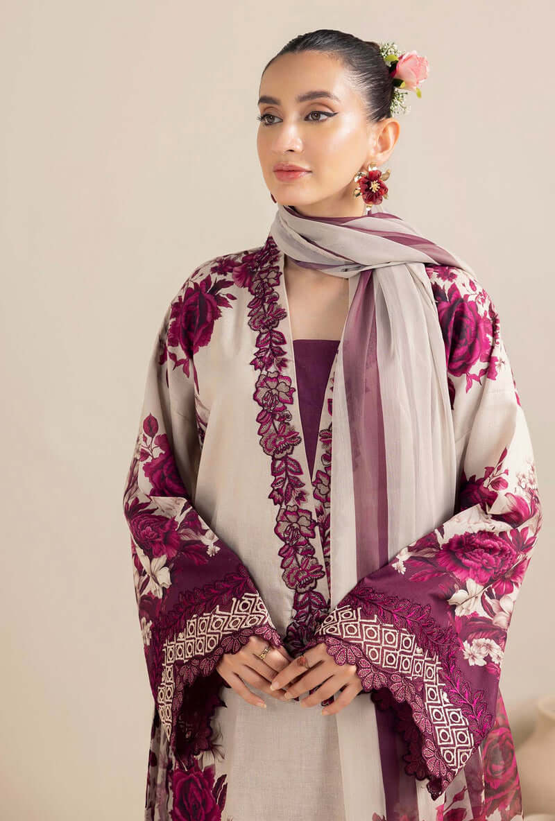 3 Piece Unstitched Embroidered Lawn Suit ( Printed Lawn Dupatta ) AD-476