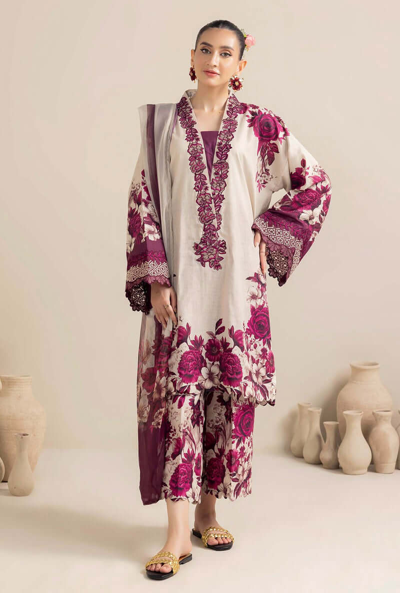 3 Piece Unstitched Embroidered Lawn Suit ( Printed Lawn Dupatta ) AD-476