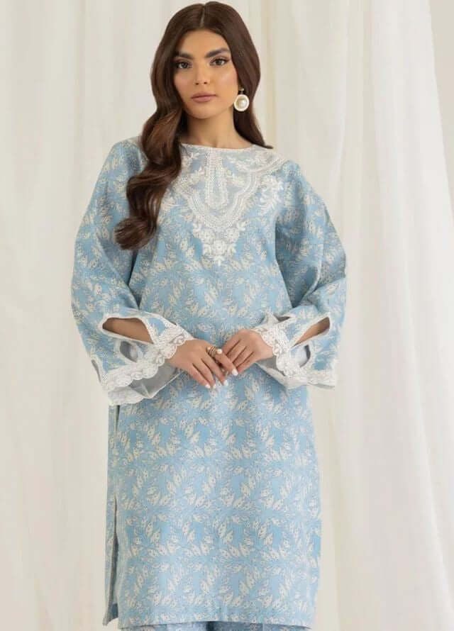 3 Piece Unstitched Embroidered Lawn Suit ( Fine Printed Lawn Dupatta )