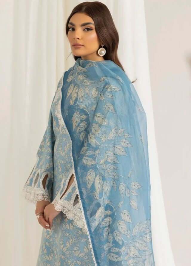3 Piece Unstitched Embroidered Lawn Suit ( Fine Printed Lawn Dupatta )