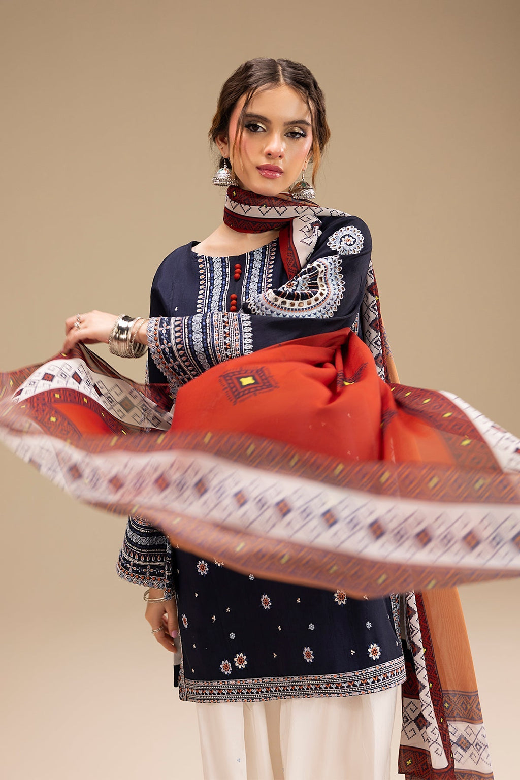 RR 610-3 Piece Embroidered Lawn Fabric with Printed Monar Dupatta