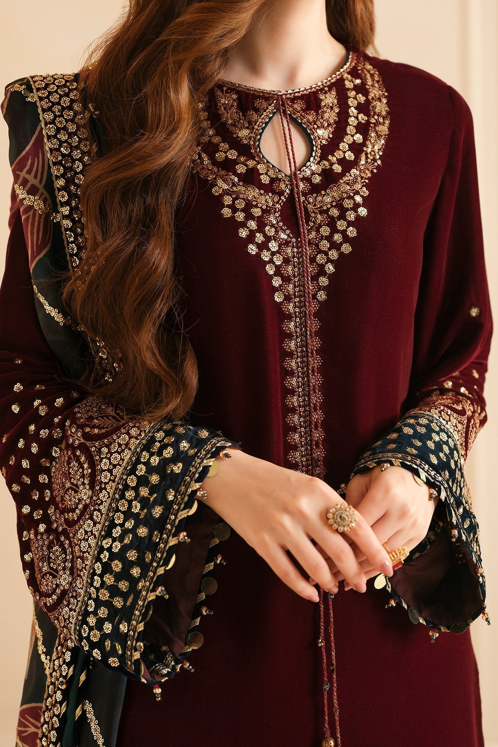 3 Piece - Unstitched Fully Embroided Velvet Fabric