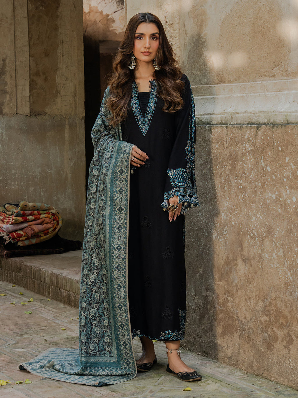 3 Piece - Unstitched Fully Embroidered Dhanak Fabric IZ-160
