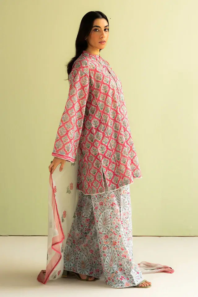 CO 494-3 Piece Unstitched Digital Printed Lawn Suit ( Fine Printed Polly Lawn Dupatta )