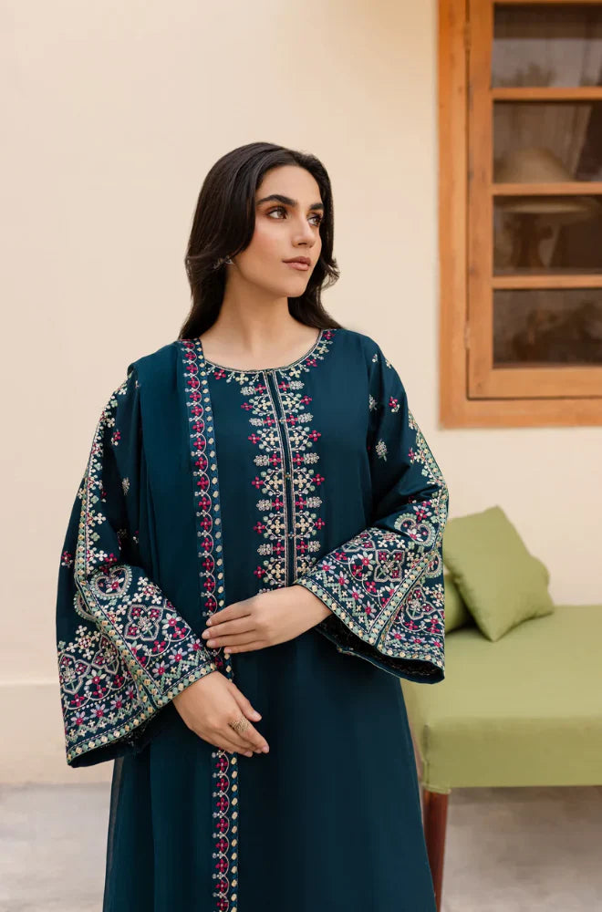 LM-585  3 Piece - Unstitched Fully Embroidered Lawn Fabric