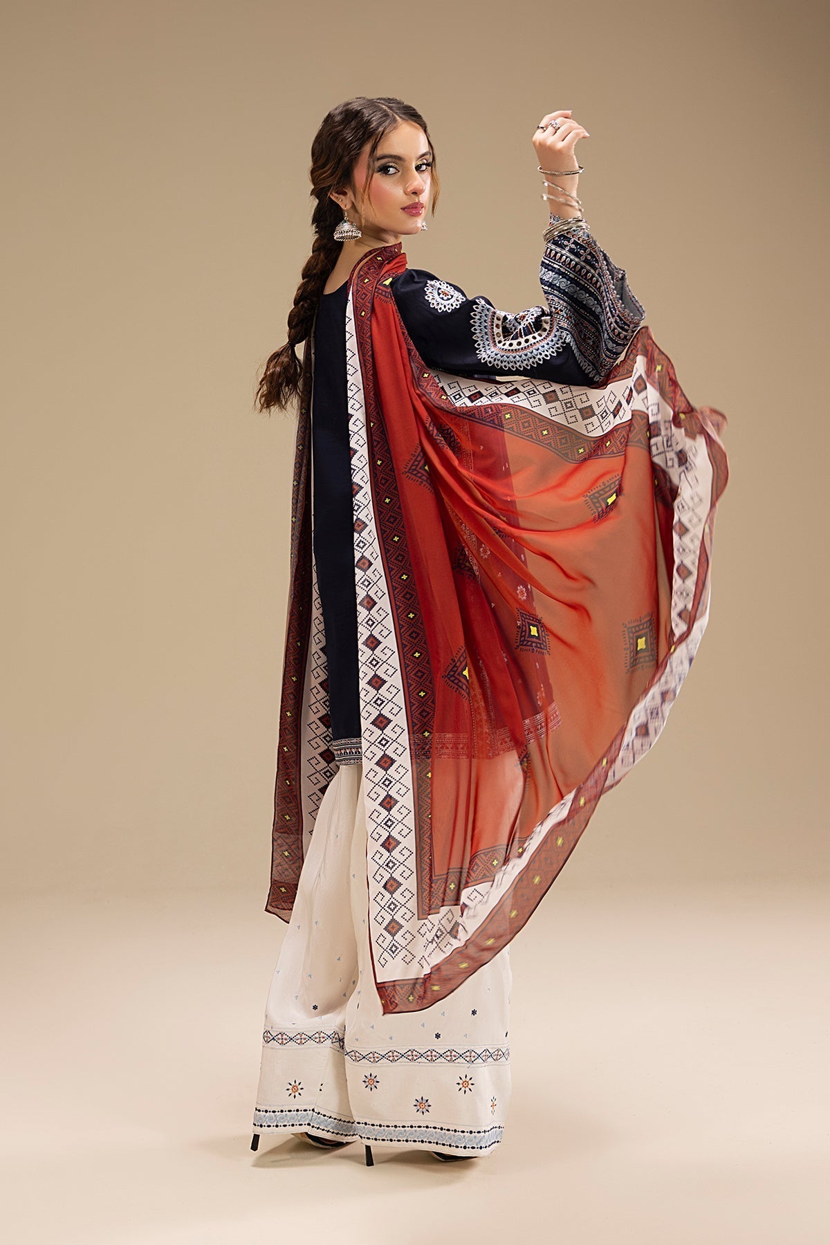 RR 610-3 Piece Embroidered Lawn Fabric with Printed Monar Dupatta