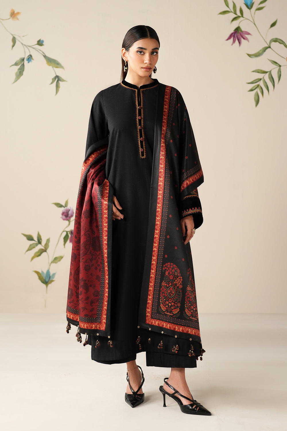 3 Piece - Unstitched Fully Embroidered Dhanak Fabric BQ-145