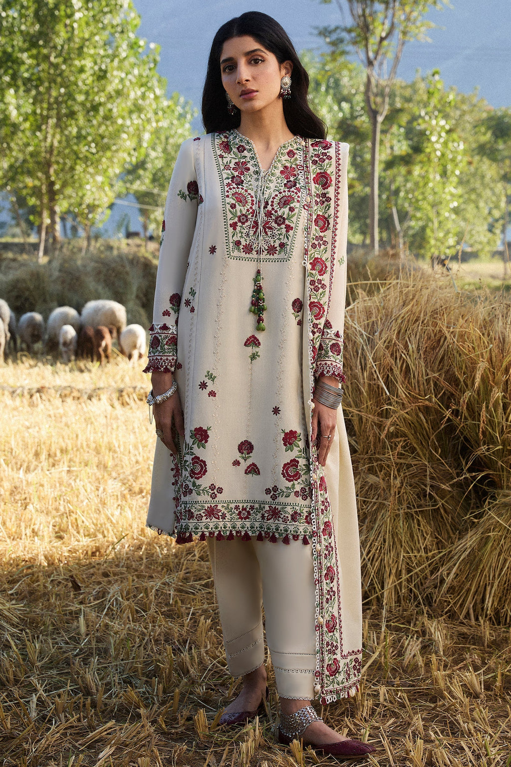 3 Piece - Unstitched Fully Embroidered Dhanak Fabric AJ-630