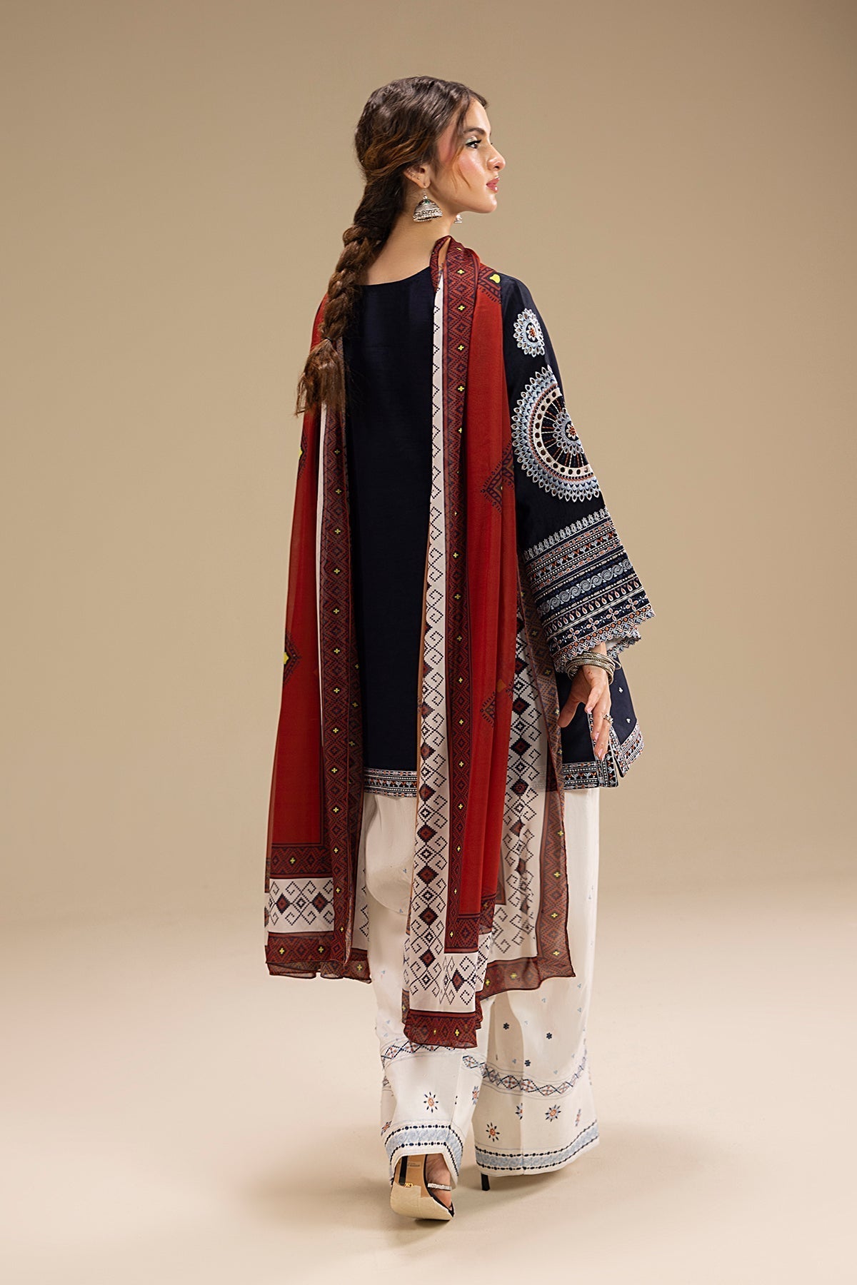 RR 610-3 Piece - 3 Piece Embroidered Dhanak Fabric with Printed Monar Dupatta