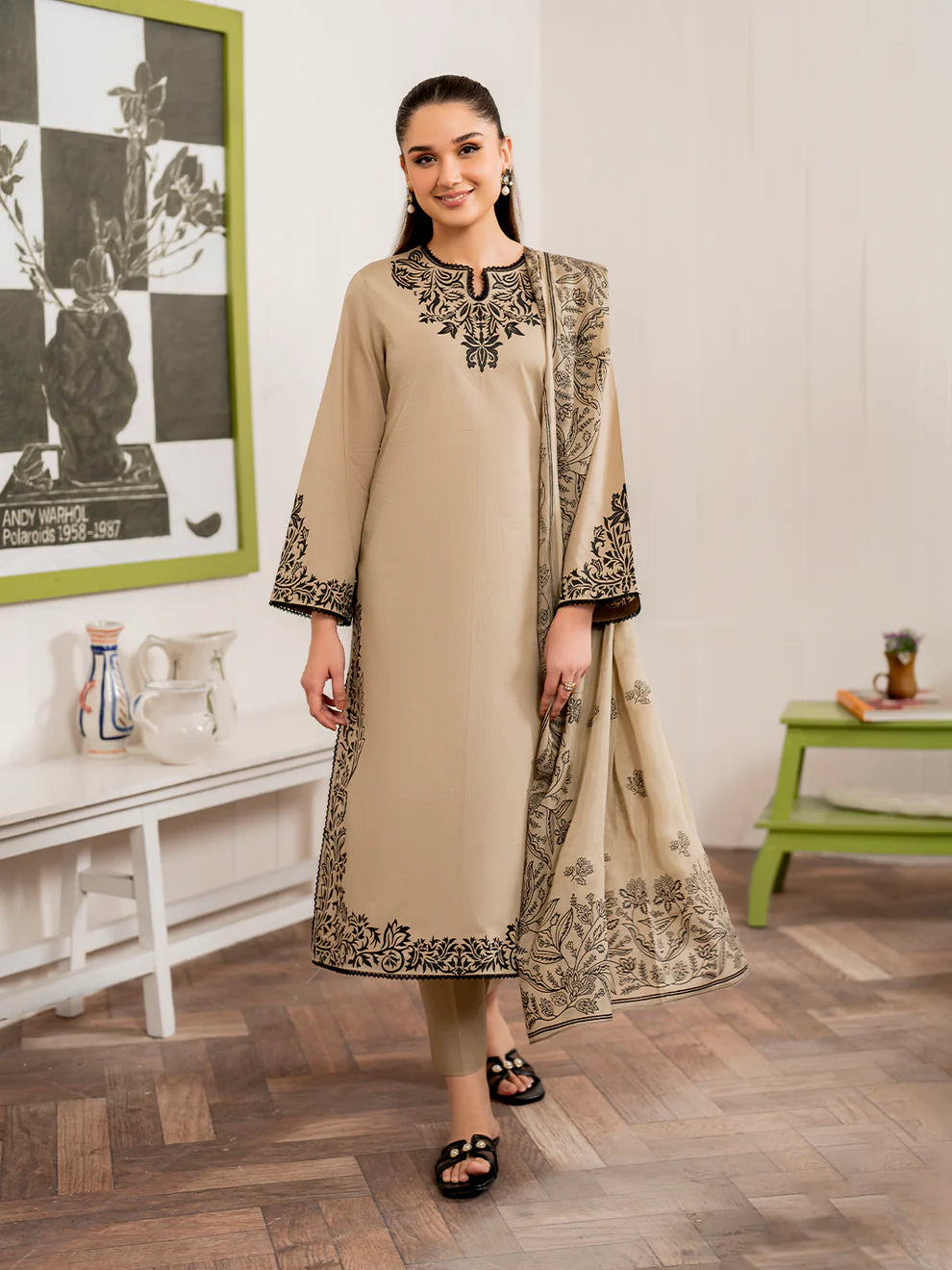 3 Piece - Unstitched Fully Embroidered Dhanak Fabric MB-105