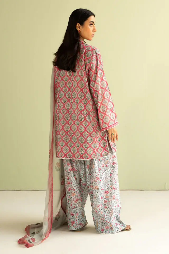 CO 494-3 Piece Unstitched Digital Printed Lawn Suit ( Fine Printed Polly Lawn Dupatta )
