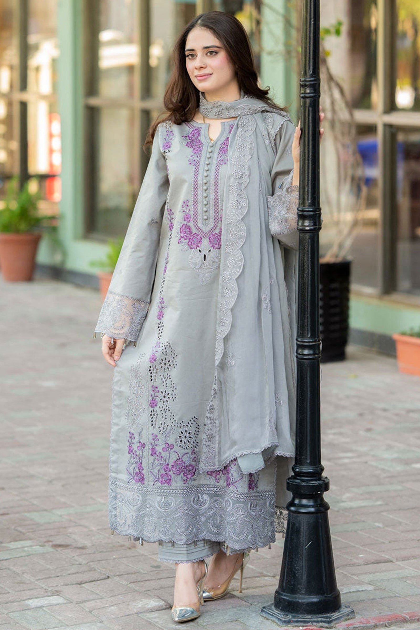 MS 170-3 Piece - Unstitched Fully Embroidered Lawn Fabric