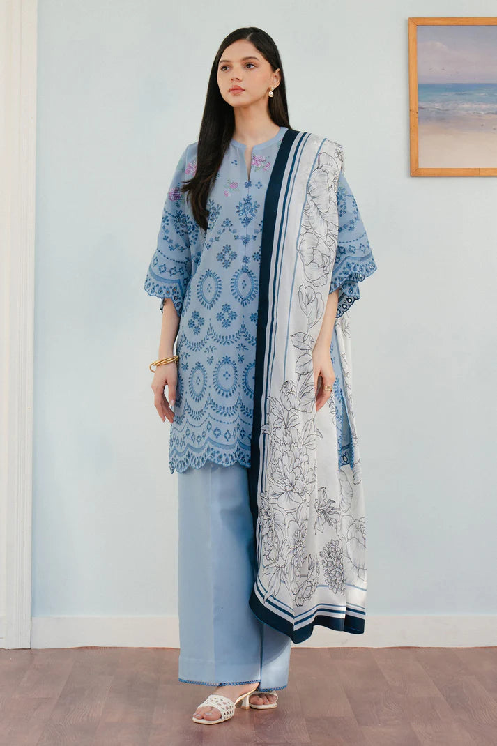 CO 2610-3 Pc Embroidered Lawn Shirt with Printed Polly Lawn Dupatta