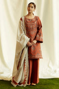 ZS 2555B-3 Piece Unstitched Heavy Embroidered Lawn Suit ( Fine Printed Polly Lawn Dupatta )