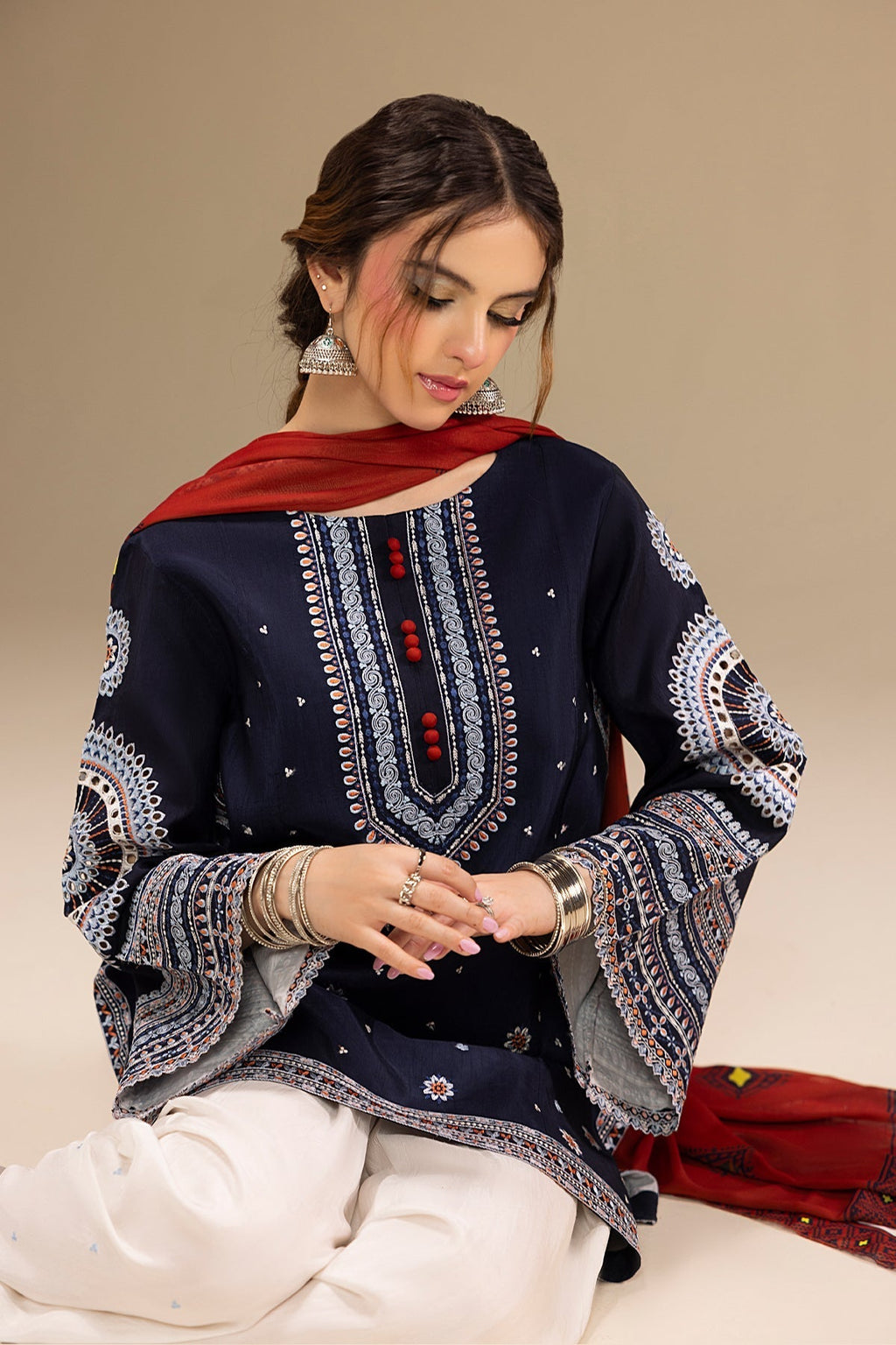 RR 610-3 Piece Embroidered Lawn Fabric with Printed Monar Dupatta