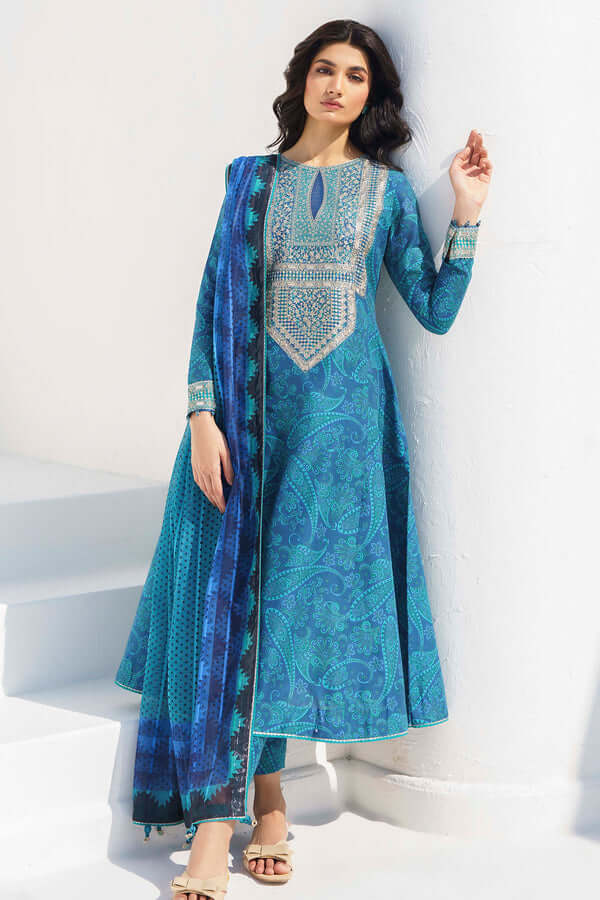 BQ 454-3 Piece Unstitched Digital Printed Embroidered Lawn Suit ( Printed Lawn Dupatta )