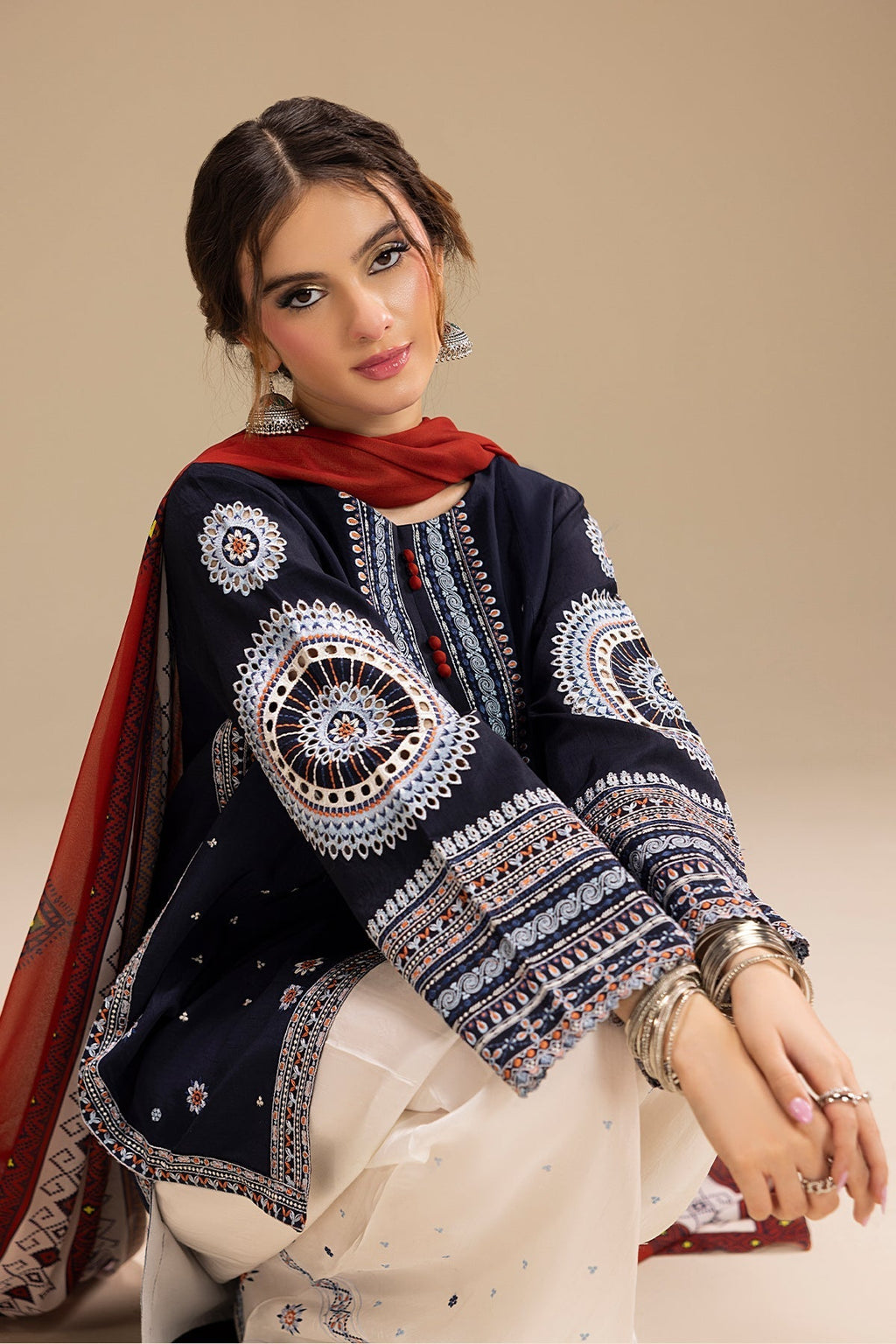 RR 610-3 Piece - 3 Piece Embroidered Dhanak Fabric with Printed Monar Dupatta