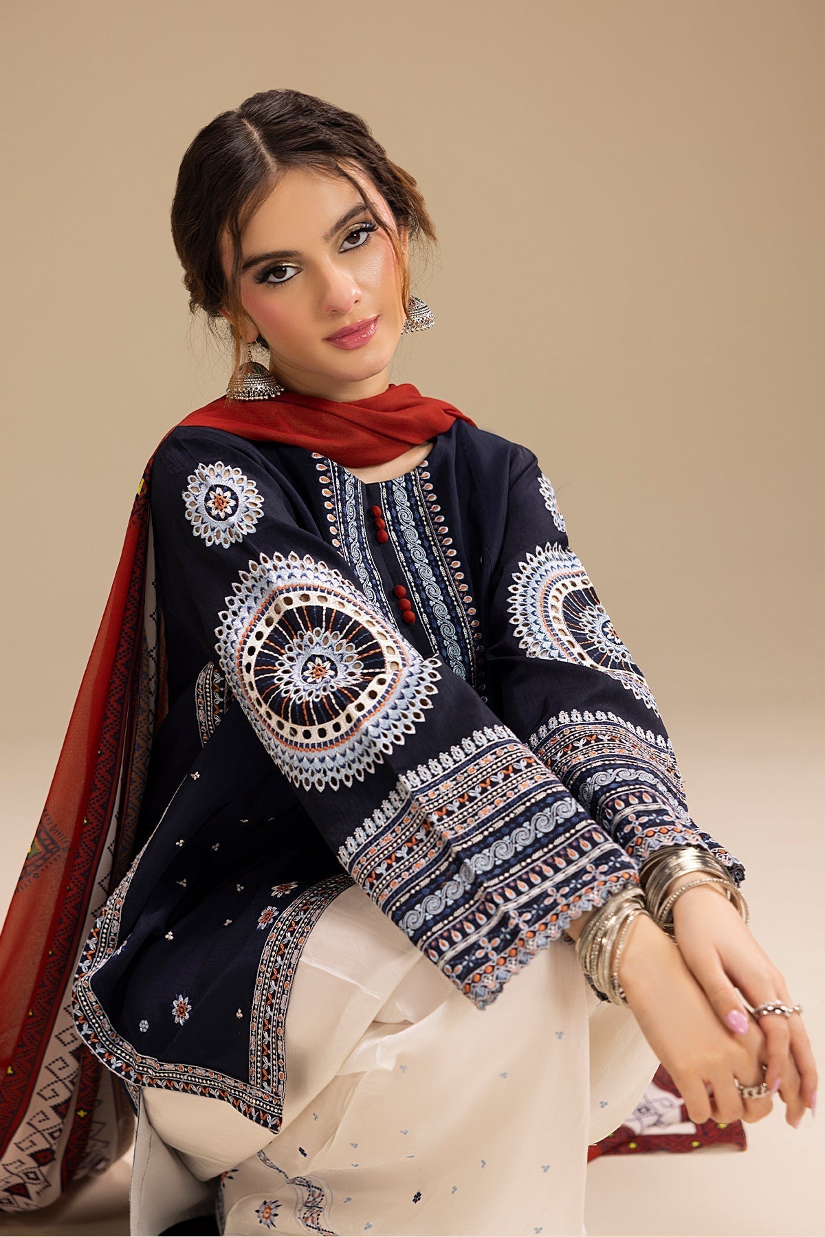RR 610-3 Piece - 3 Piece Embroidered Dhanak Fabric with Printed Monar Dupatta