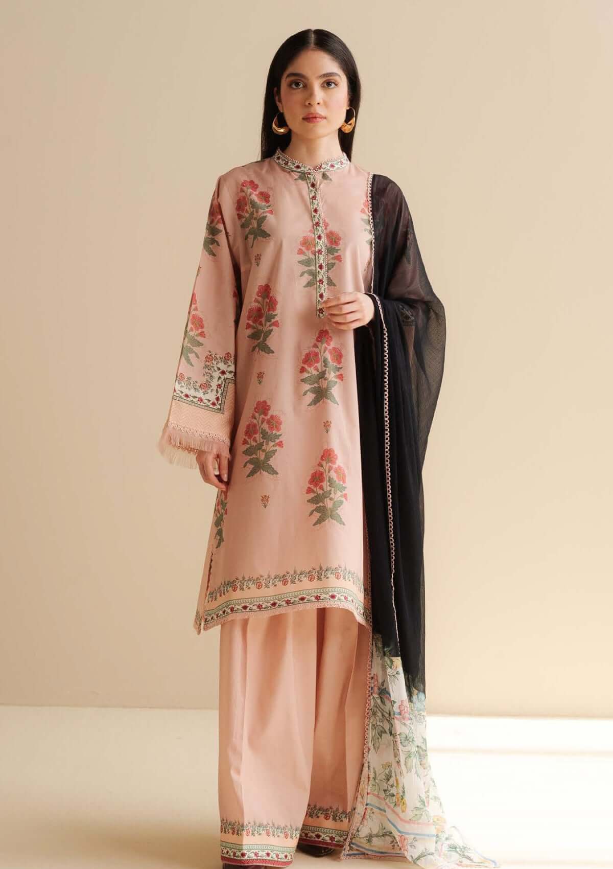 CO 490-3 Piece Unstitched Digital Printed Lawn Suit ( Fine Printed Polly Lawn Dupatta )