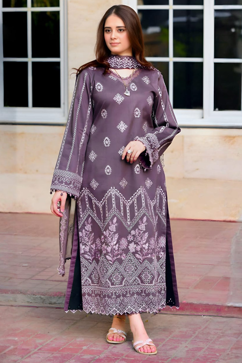 3 Piece - Unstitched Fully Embroidered Dhanak Fabric NS-915