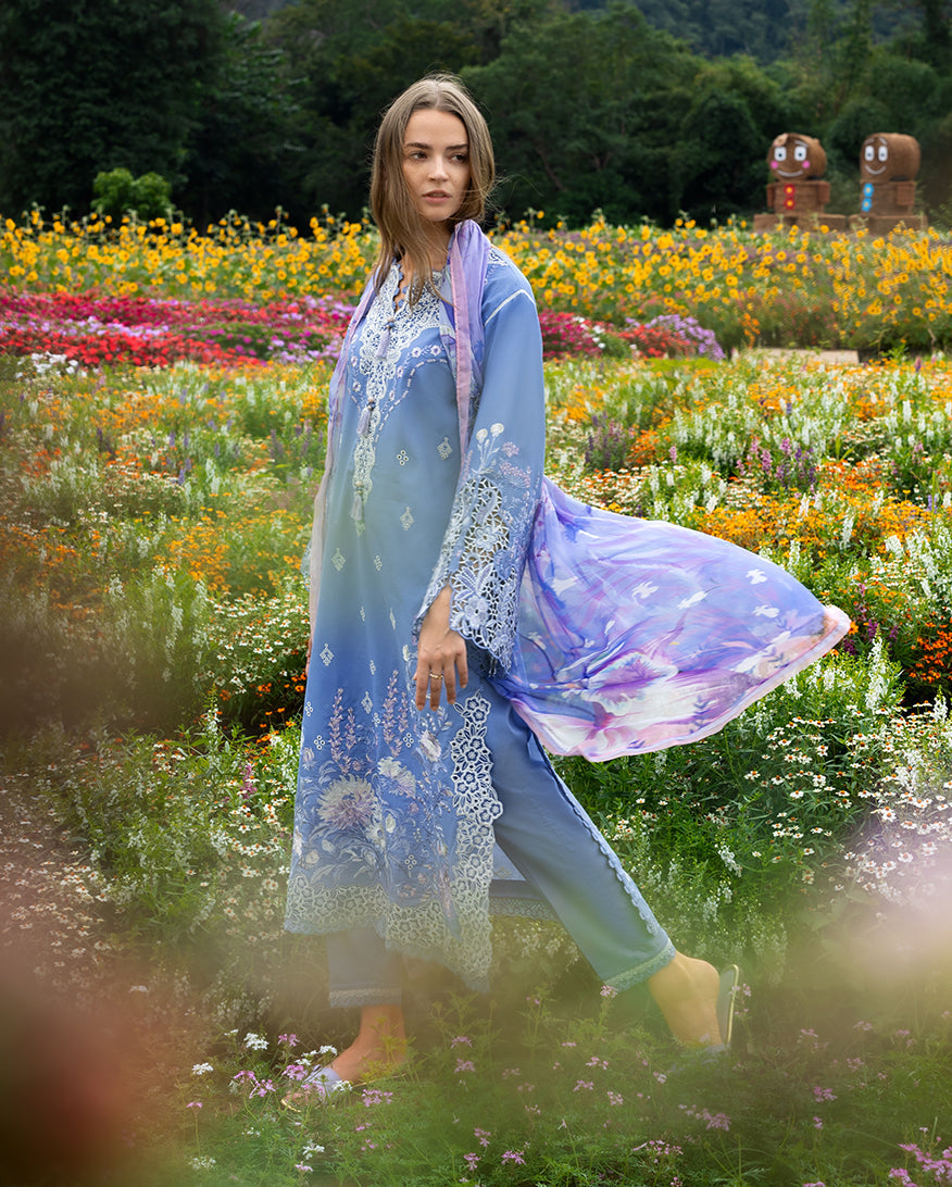 3 Piece - Unstitched Embroidered Lawn Fabric
