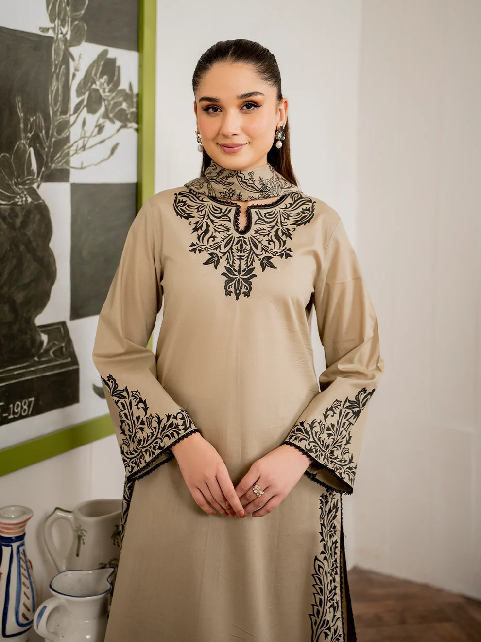 3 Piece - Unstitched Fully Embroidered Dhanak Fabric MB-105